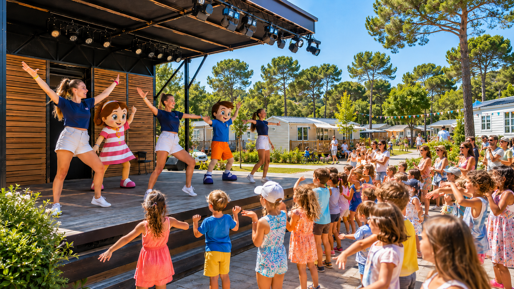 Animation familiale sur scène dans un camping de cottages en Provence