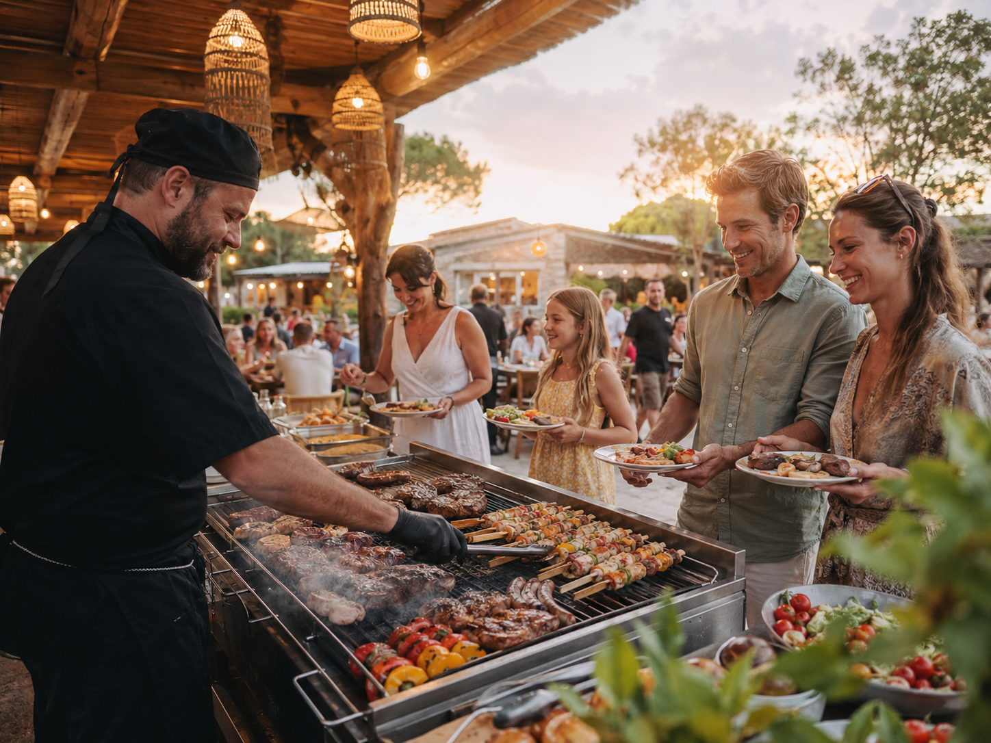 Repas convivial dans un village vacances