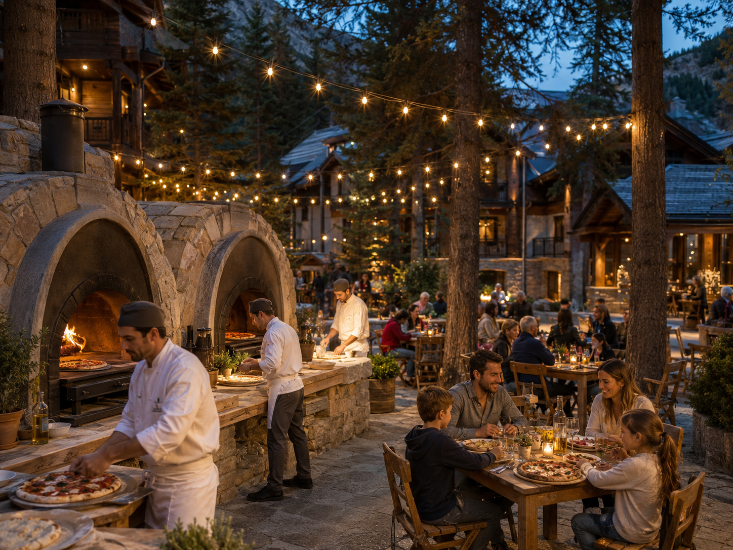 Soirée pizza sous les pins pendant les vacances