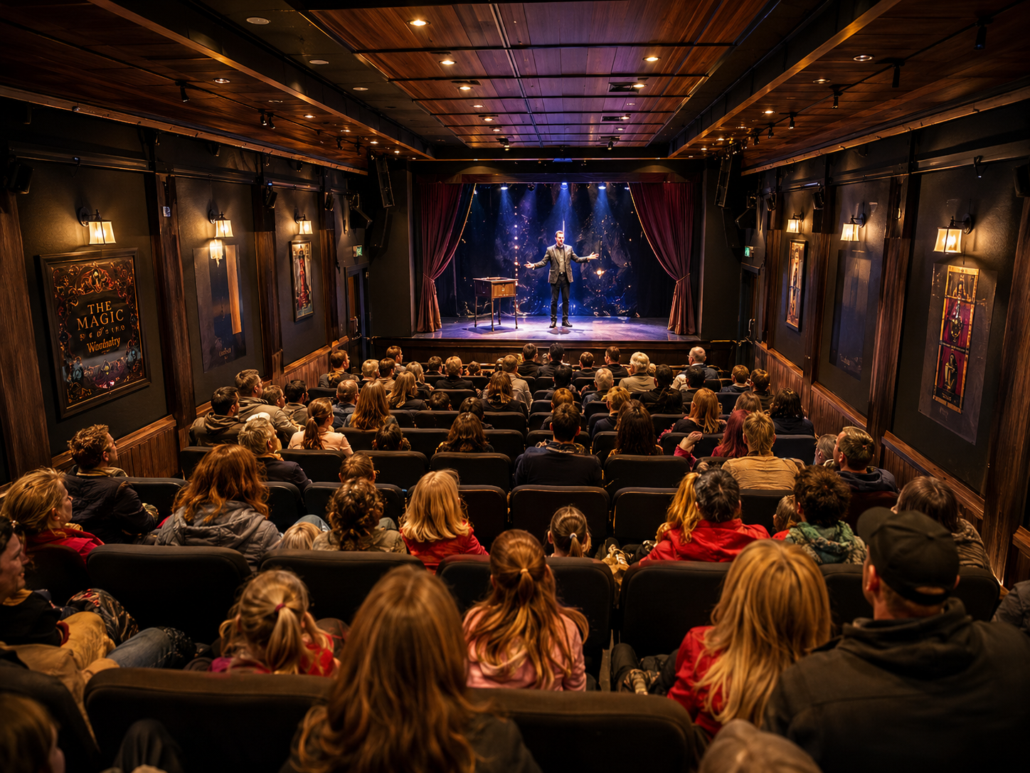 Spectacle de magie dans une salle de spectacle mobile
